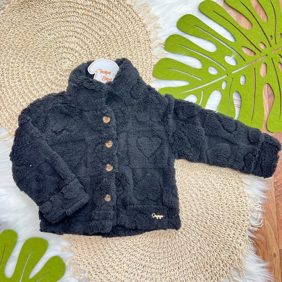 Casaco Avulso de Pelinho Corações - Preto 